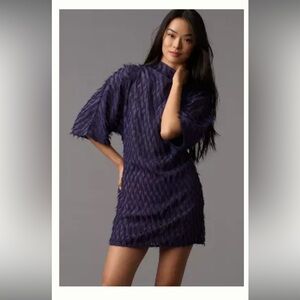 NWT Anthropologie Short-Sleeve Fringe Mini Dress. Size medium